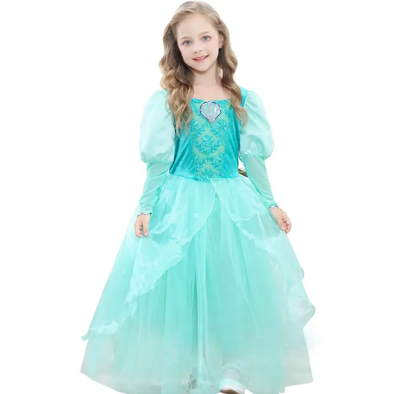 Платье Русалочки для девочек; детская одежда Ариэль; нарядный костюм морской принцессы; карнавальный костюм на Хэллоуин для дочери - Цвет: Mermaid Dress J