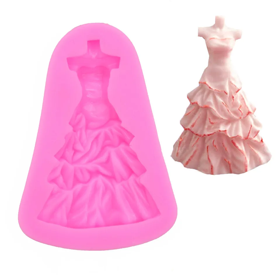 3D Wedding Dress Silicone Mold Sugar Craft Fondant Cake Decorating Tools Kitchen Baking Chocolate Candy Fimo Clay Molds