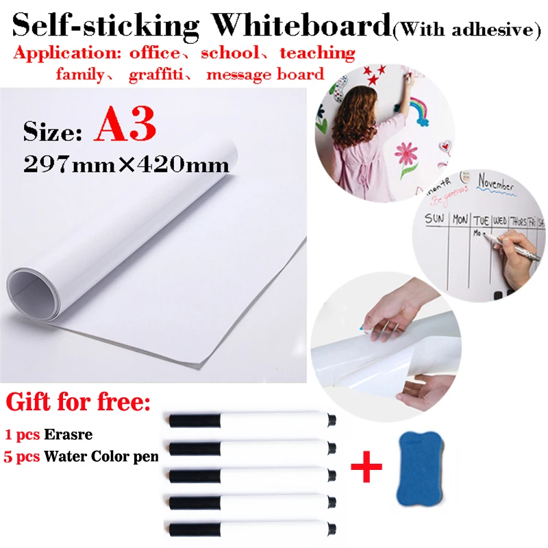 

Self-sticking Whiteboard Fridge Sticker Flexible Dry Erase White Board School Home Office Kitchen Message Board with Adhesive