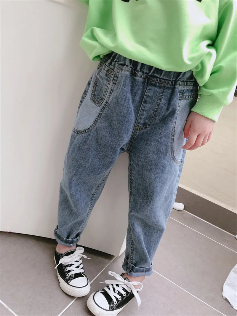 Kids Jeans Korean Casual Denim Pants For Girls Toddler Boy Harem Pants Elastic Waist Loose Children Jeans Spring Autumn Trousers