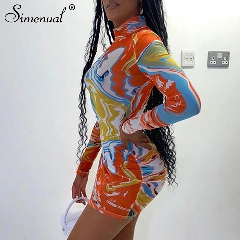 Simenual Bodycon Printed Long Sleeve Party Dress Women Fashion Clubwear Skinny 2020 Autumn Bodycon Mini Dresses Slim Turtleneck Simenual Bodycon Printed Long Sleeve Party Dress Women Fashion Clubwear Skinny 2020 Autumn Bodycon Mini Dresses Slim Turtleneck