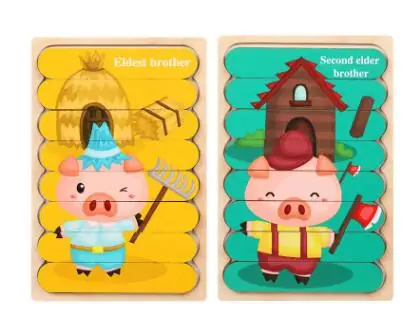 Double Sided Strip 3D Puzzles Baby Toy Wooden Montessori Materials Educational Toys For Children Large Bricks Kids Learning Toys plum