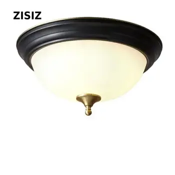 

Lamparas American Black Copper LED Ceiling Lamp Warm Round Bedroom Living Room Decoration Light Glass Lampshade Stair Lighting