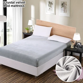 

Crystal Velvet Bed Mattress Gray Fitted Sheet Soft Warm Flannel Fabric Elastic Bed Sheet Twin Queen King Mattress Bed Cover