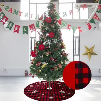 

46 Inch Large Christmas Tree Skirt Black And Red Plaid , Checked Tree Mat For Xmas Holiday Party Decorations
