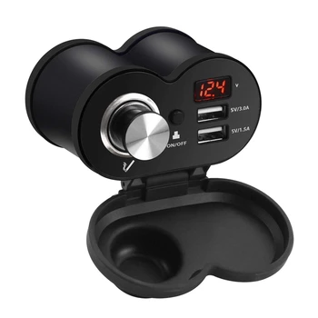 

Motorcycle 5V/3A & 5V/1.5A Dual USB Charger Socket Waterproof Phone Charger Adapter with Cigarette Lighter and Voltmeter for Pho