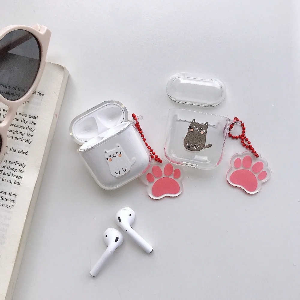 Чехол для AirPods с милым мультяшным авокадо котом, чехол для наушников s для Apple Airpods 2, защитный чехол с ремешком на браслет
