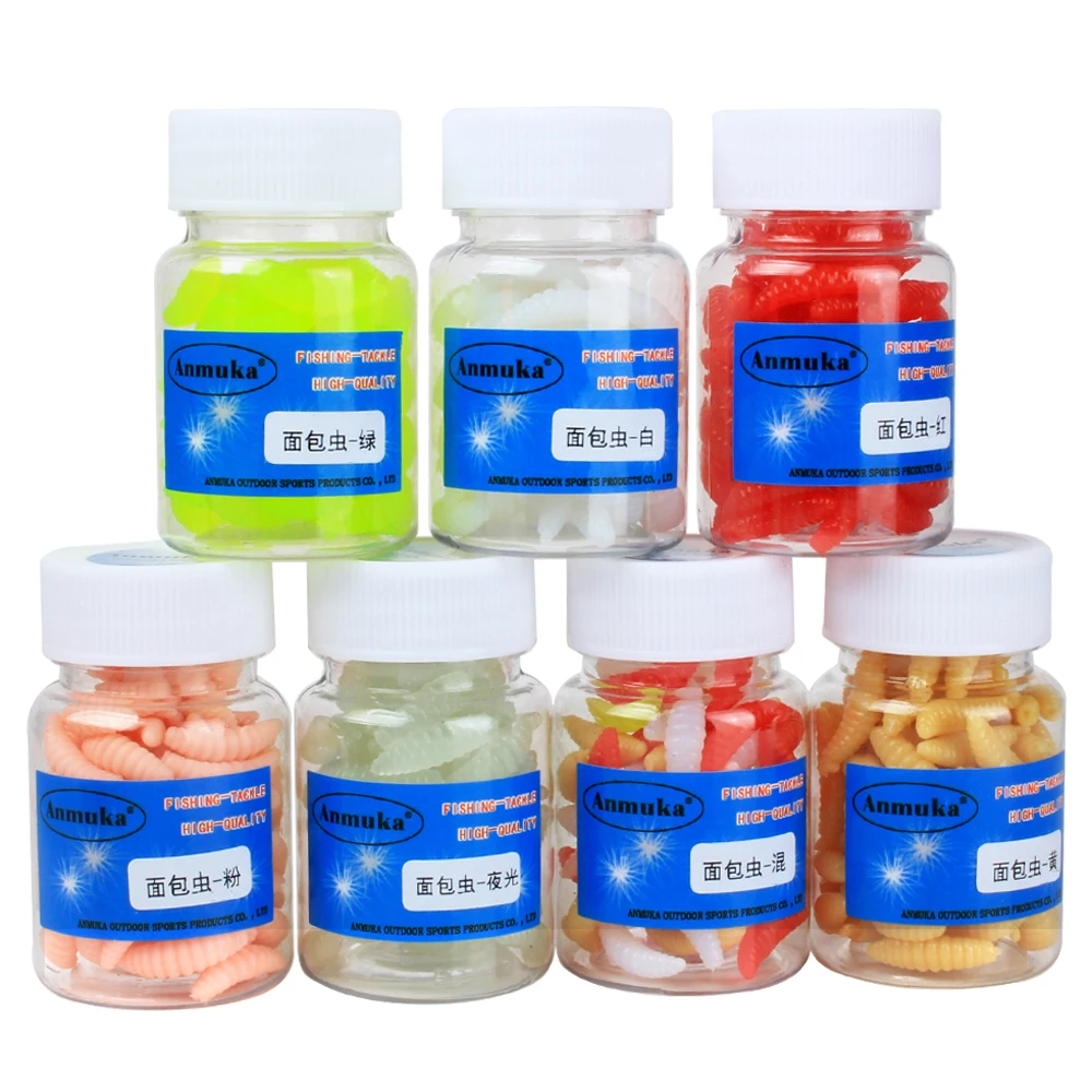 80/100pcs Fishing Lure 2cm Soft Plastic Artficial aggot Grub Worm Bait Lures With Bottle Fake Accessories | Спорт и развлечения