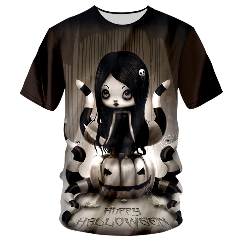 OGKB Мужская футболка с круглым вырезом на Хэллоуин 3D принтом тыквы ужас девушка