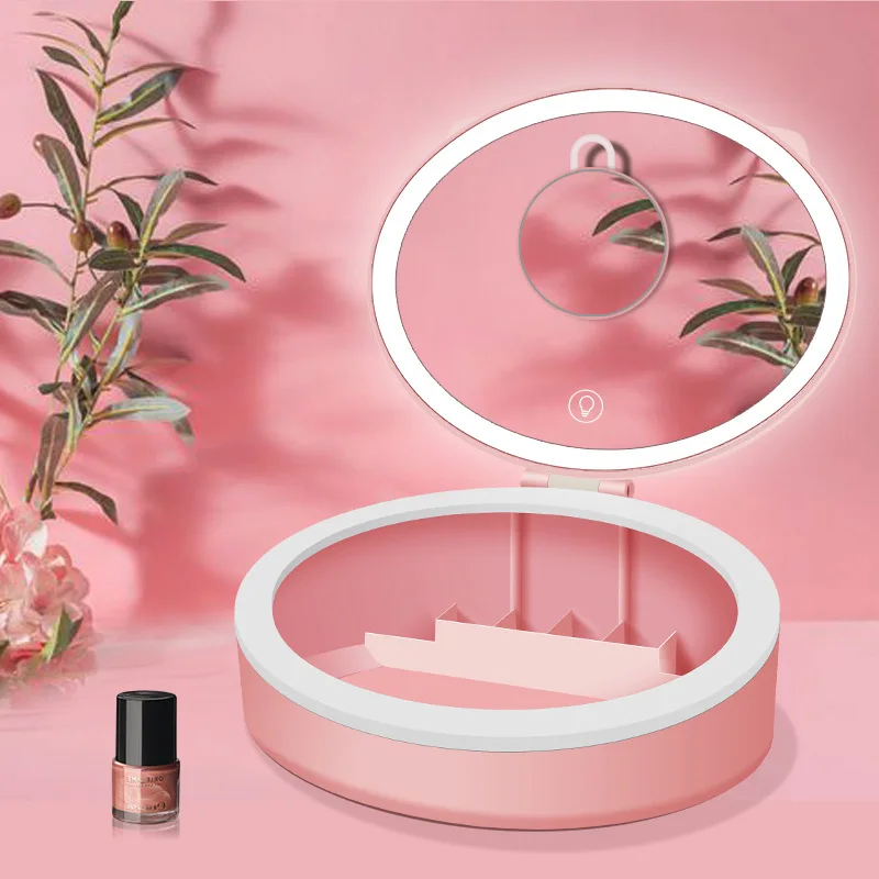 

Manufacturers Wholesale Desktop LED Make-up Mirror Storage Box One-piece Light Included Desktop Three-Color Fill Light Portable
