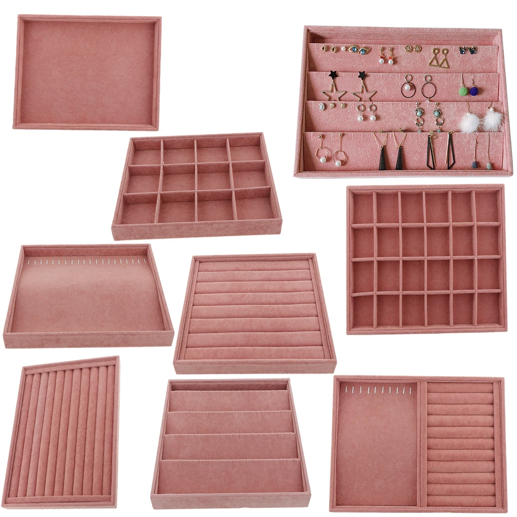 Pink Velvet Jewelry Ring Display Organizer Case Tray Holder Necklace Earrings Bangle Ring Storage Jewelry Stand Packaging