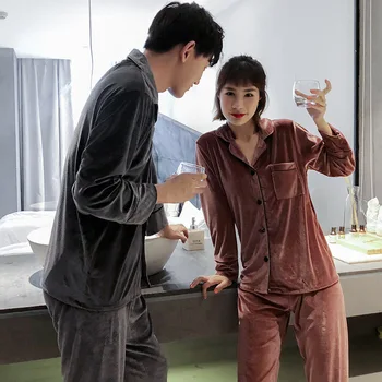 

High Quality 5XL Autumn Winter Warm Pajama Set Women Pajamas Deep Gold Velvet Homewear Pijama Mujer Elegant Sleepwear