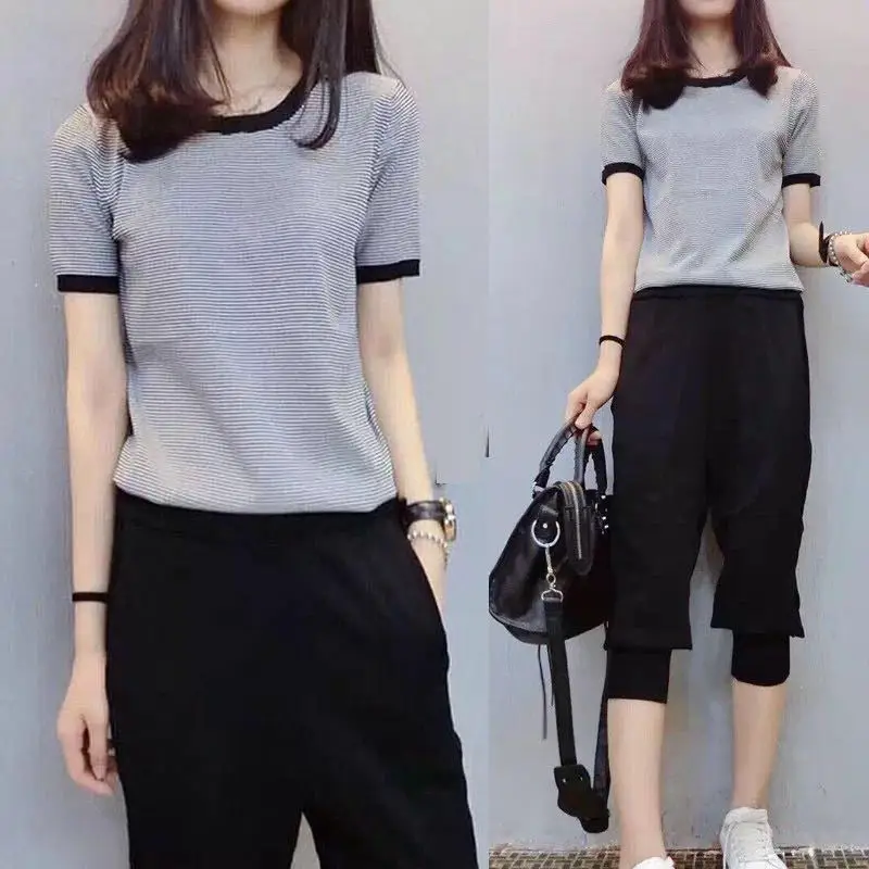 

Maternity Clothes 2017 Summer Postpartum Nursing Stripes Breastfeeding Set