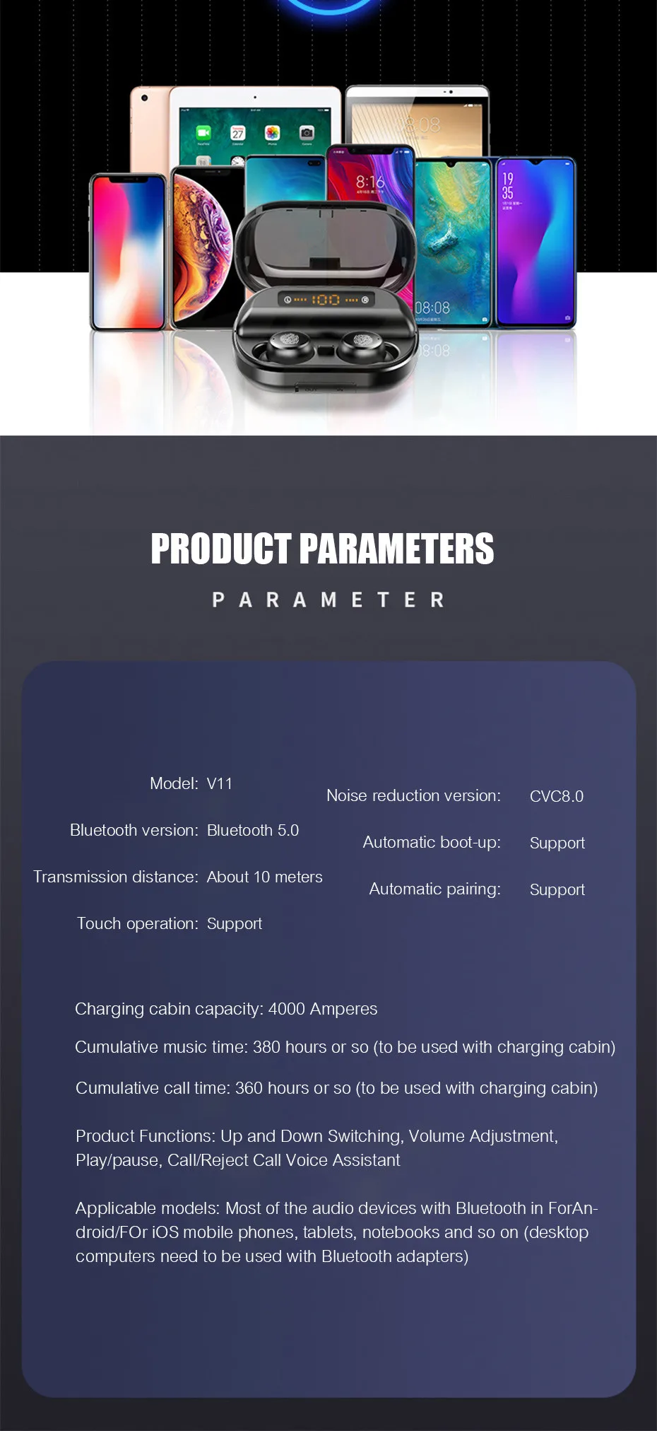 TWS V11 Bluetooth 5,0 наушники светодиодный дисплей Беспроводные спортивные наушники 9D стерео IPX7 водонепроницаемые наушники с 4000 мАч charing чехол