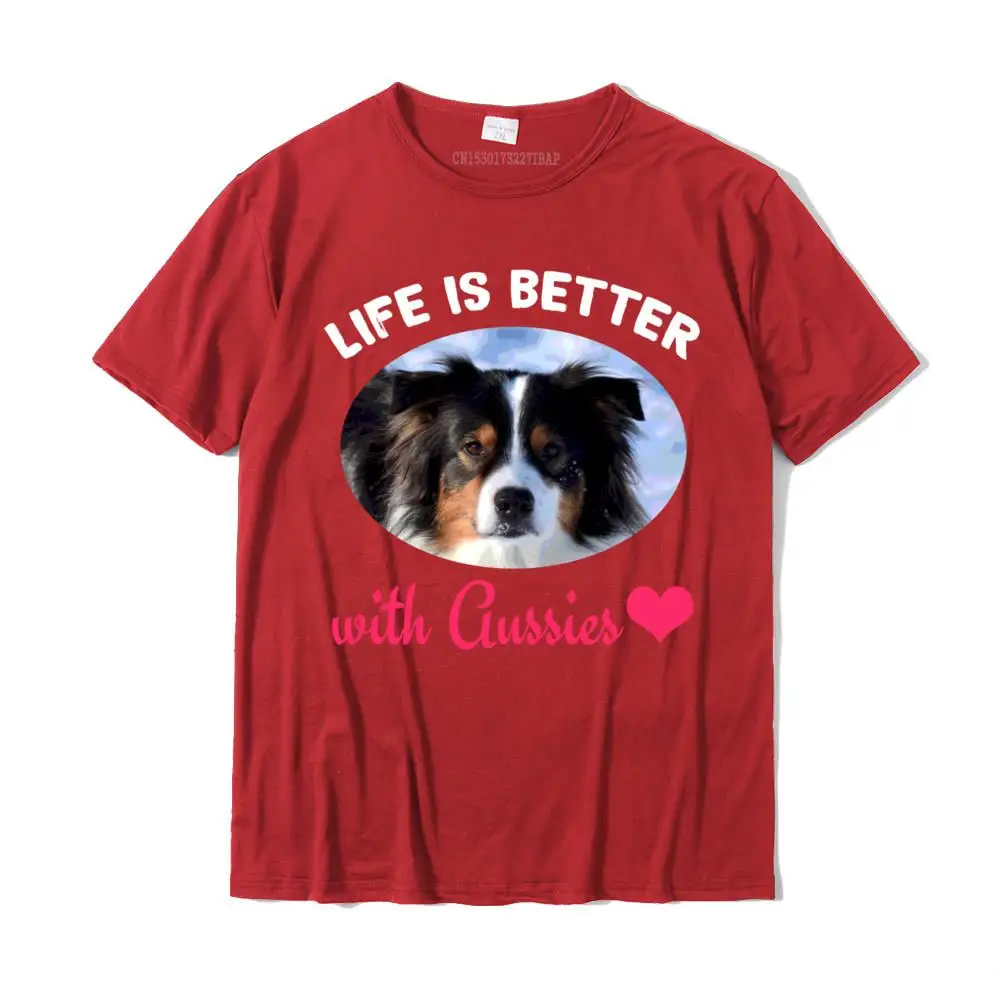 Casual Birthday Summer Pure Cotton Round Collar Mens Tops Shirt Group Tops & Tees Fashionable Short Sleeve T Shirt Love is Better With Aussies Cute Australian Shepherd Gift Sweatshirt__MZ24099 red