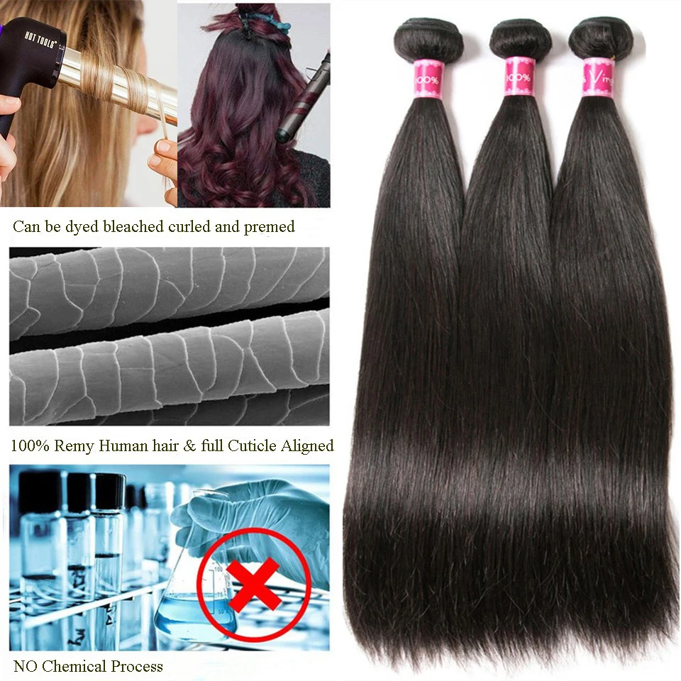 Beaufox Straight Hair Bundles Peruvian Hair 4 Bundles 100% Remy Human Natural/Jet Black Human Extension 8-30"