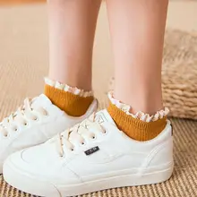 1 Pair Fashion Lace Ruffles Solid Soft Cotton Women Socks Summer Autumn Cute Socks Sweet Princess Girl Cozy Lovely Frilled Socks