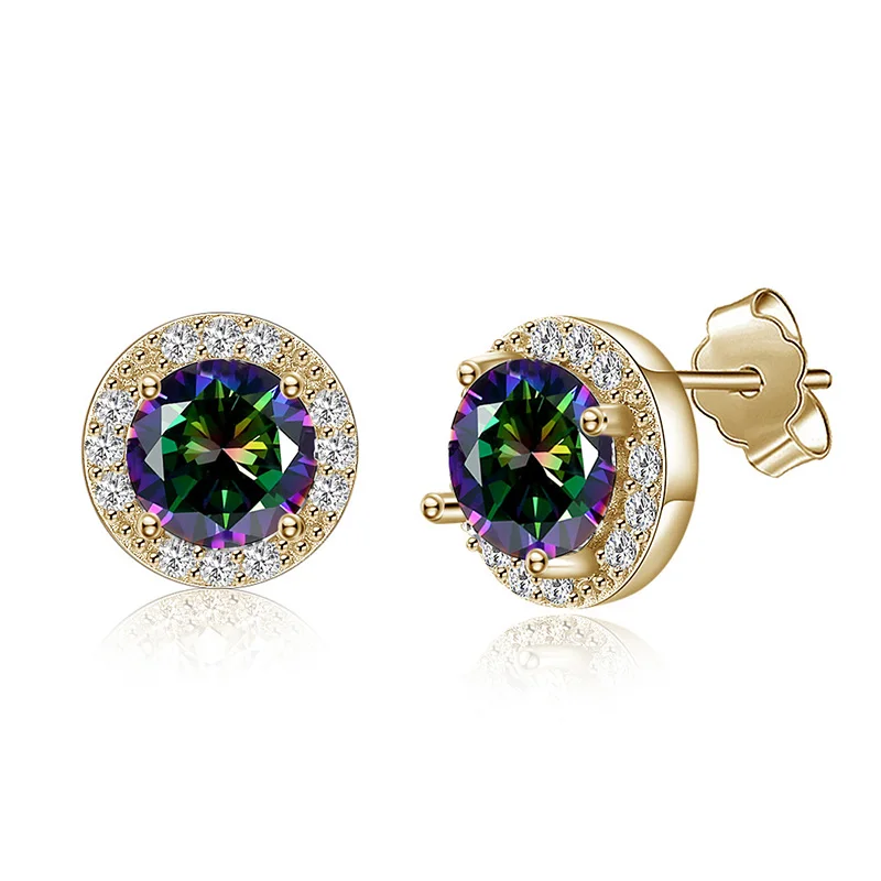 

6 Colors Real 925 Silver Luxury Earrings Blue/White/Colorful Zirconia Round Stud Earring Wedding Party Jewelry For Women
