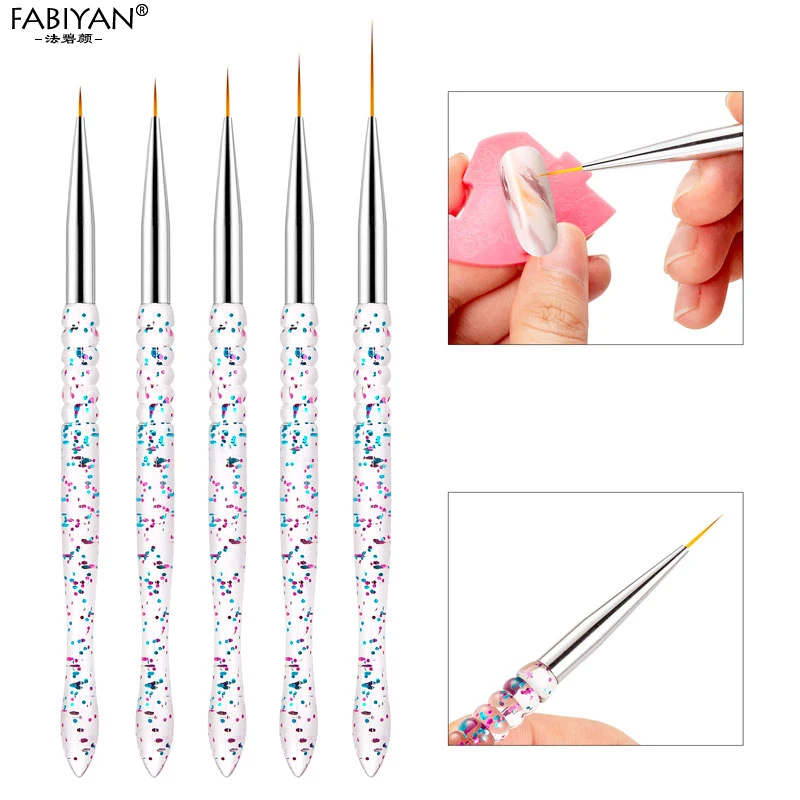 5Pcs/Set Nail Art Liner Lines Fin Brush Painting Drawing Pen Acrylic Handle UV Gel DIY Design 7/9/11/15/20mm Manicure Tools