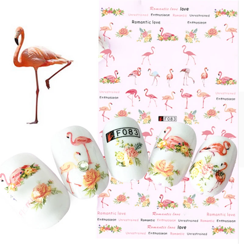 1 шт 3D наклейки для ногтей Цветущий цветок наклейки Фламинго фруктовый лист Дизайн Клей маникюр ногтей Советы украшения - Цвет: Pattern 21