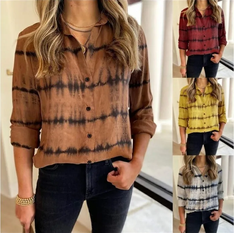 

Large size loose women blouse spring new casual lapel women blouses tops long sleeve printed women blouses