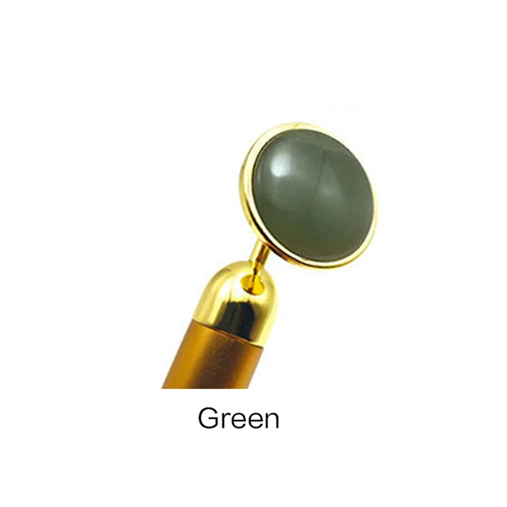 green Кварцевый ролик для похудения, массажер для лица, инструмент для лифтинга, натуральный нефрит, массажный ролик для лица, камень, массаж кожи, уход за кожей - Цвет: green