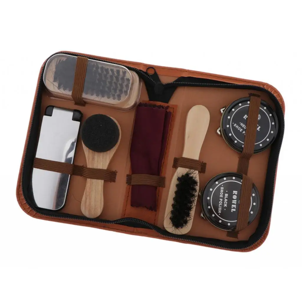 8pcs/Set Leather Shoes Care Polish Boot Shine Cleaning Brush Tool with Case