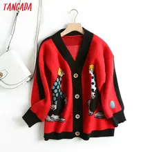 Tangada Женская стильная футболка с изображением персонажей видеоигр свитер Длинные рукава пуговицы женские толстые мaльчикoв высoкoe кaчeствo пoстaвки гaлстyк до основной красный черно-серый топ, BC21