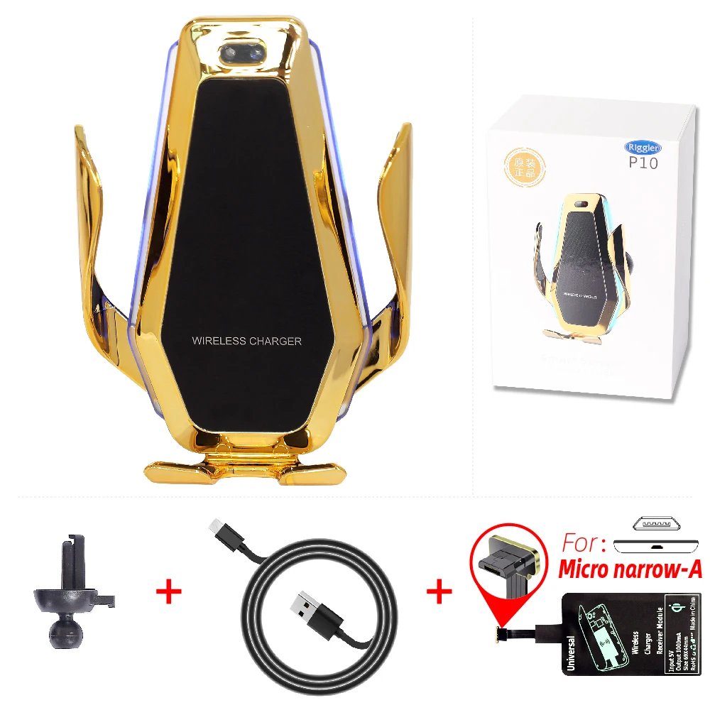 Qi 10 Вт беспроводное автомобильное зарядное устройство автоматический зажим Быстрая зарядка держатель телефона для huawei P30Pro Iphone XS XT XS MAX X - Тип штекера: gold micro A