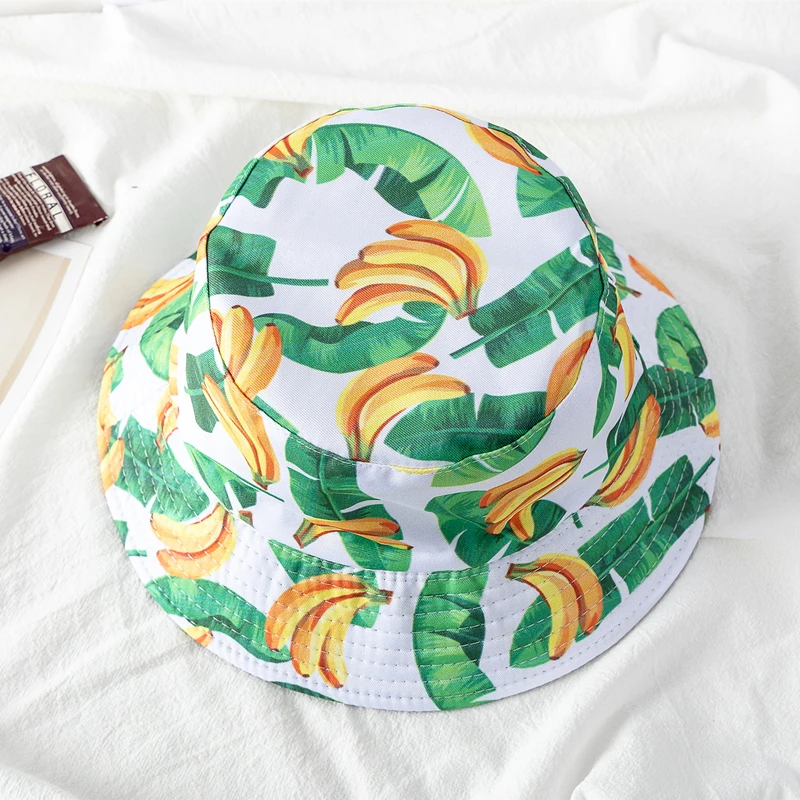 Hot Sale Unisex Bucket Hats Summer Double-sided Wear Fruit Printing Women Cap Outdoor Sun Hat Men Classic Panama Bucket Hat