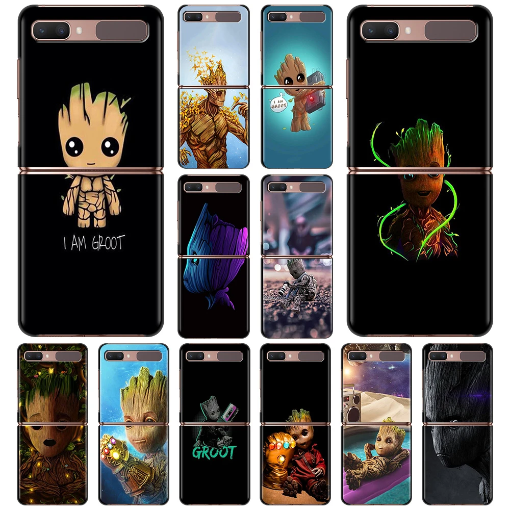 Black Phone Case For Samsung Galaxy Z Flip3 5G Z Flip 3 5G z flip zflip3 Back Hard PC Folding Fundas I Am Groot Marvel Cartoon samsung galaxy z flip 3 5g case