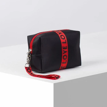 

Travel cosmetic bag, compartment with a zipper, with a handle, black / red