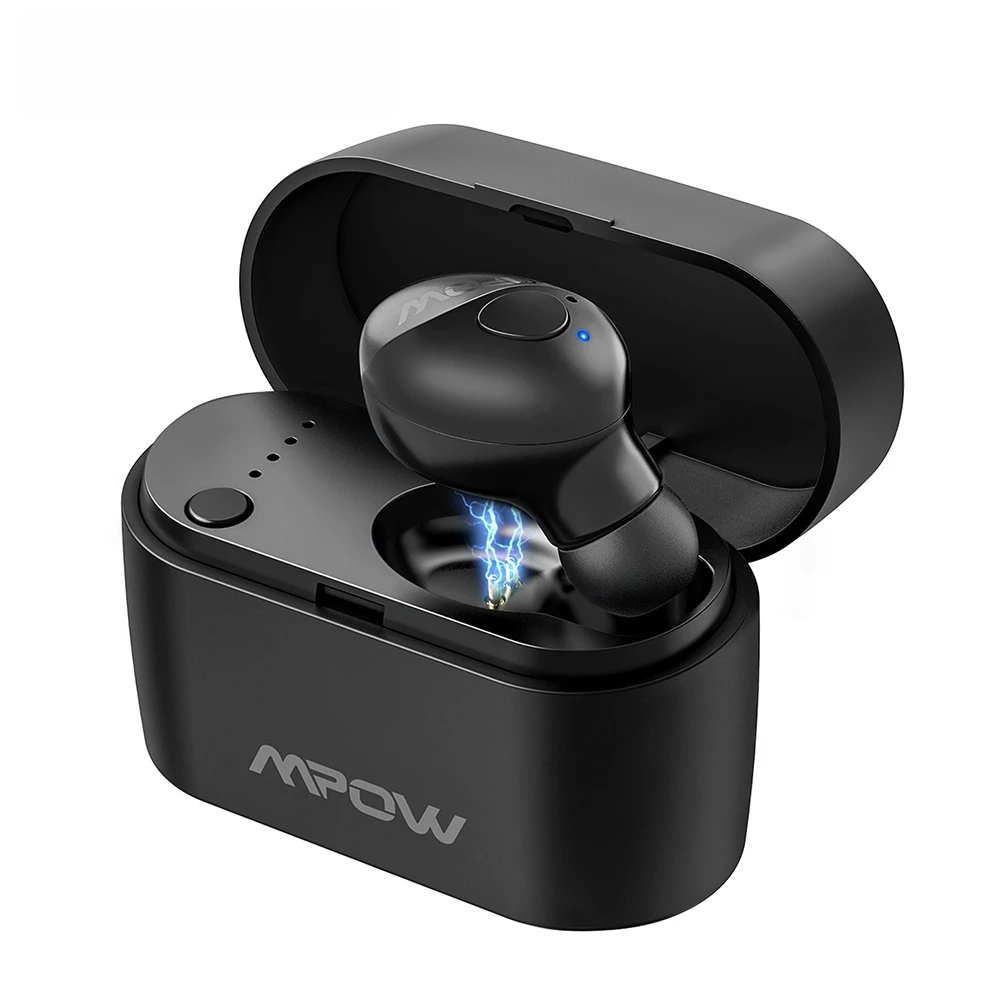 Mpow EM14 Bluetooth 5,0 вкладыши мини беспроводные вакуумные наушники один наушник с 400 мАч зарядным чехлом и микрофоном для iPhone XS/X/8/7 - Цвет: Черный