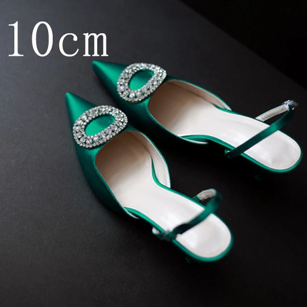 Женские туфли-лодочки на каблуке; женская обувь; Модные женские свадебные туфли с металлической декоративной пряжкой и стразами; модельные туфли; DE - Цвет: Green Pumps 10cm