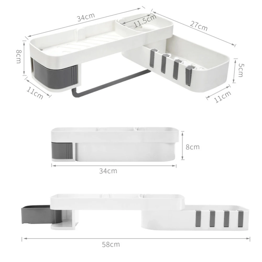 Bathroom Storage Rack Free Punching Wall Hanging Rack with Foldable Hook Home Kitchen Bathtub Corner Storage Supplies