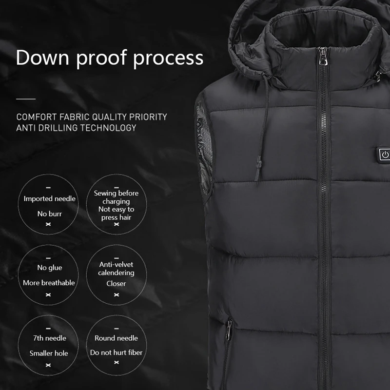 Winter Warm Electric Heated Jacket Usb Charging Cotton Smart Heating Vest Hooded Electric Cotton Clothing
