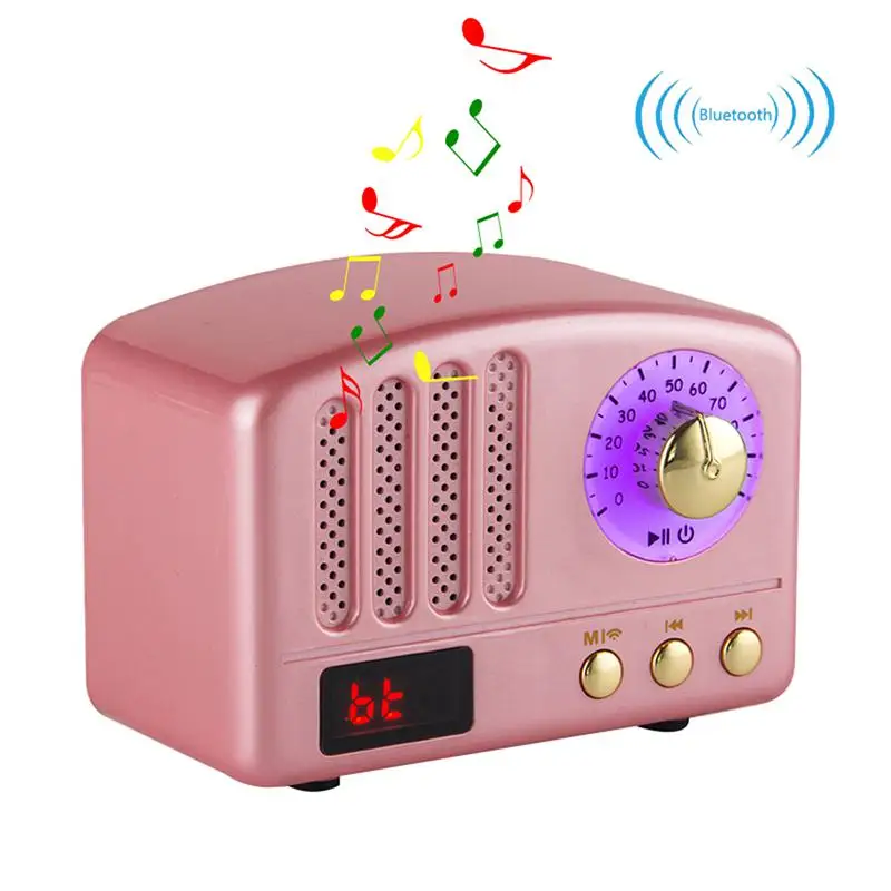 Классический ретро Bluetooth динамик дерево 5 Вт громкий динамик Supprot TF карта AUX fm-радио музыкальный Саундбар беспроводной динамик НЧ-динамик - Цвет: Розовый
