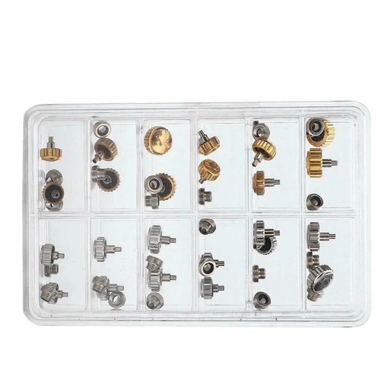 40 шт. прочные металлические коронки для часов водонепроницаемые серебристые золотые цвета ассорти сменные детали для ремонта часов