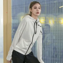 Женская спортивная куртка с капюшоном на молнии, куртки для бега, ветронепроницаемые рубашки с длинным рукавом для йоги, верхняя одежда для фитнеса, спортзала, тренировок, спортивная одежда