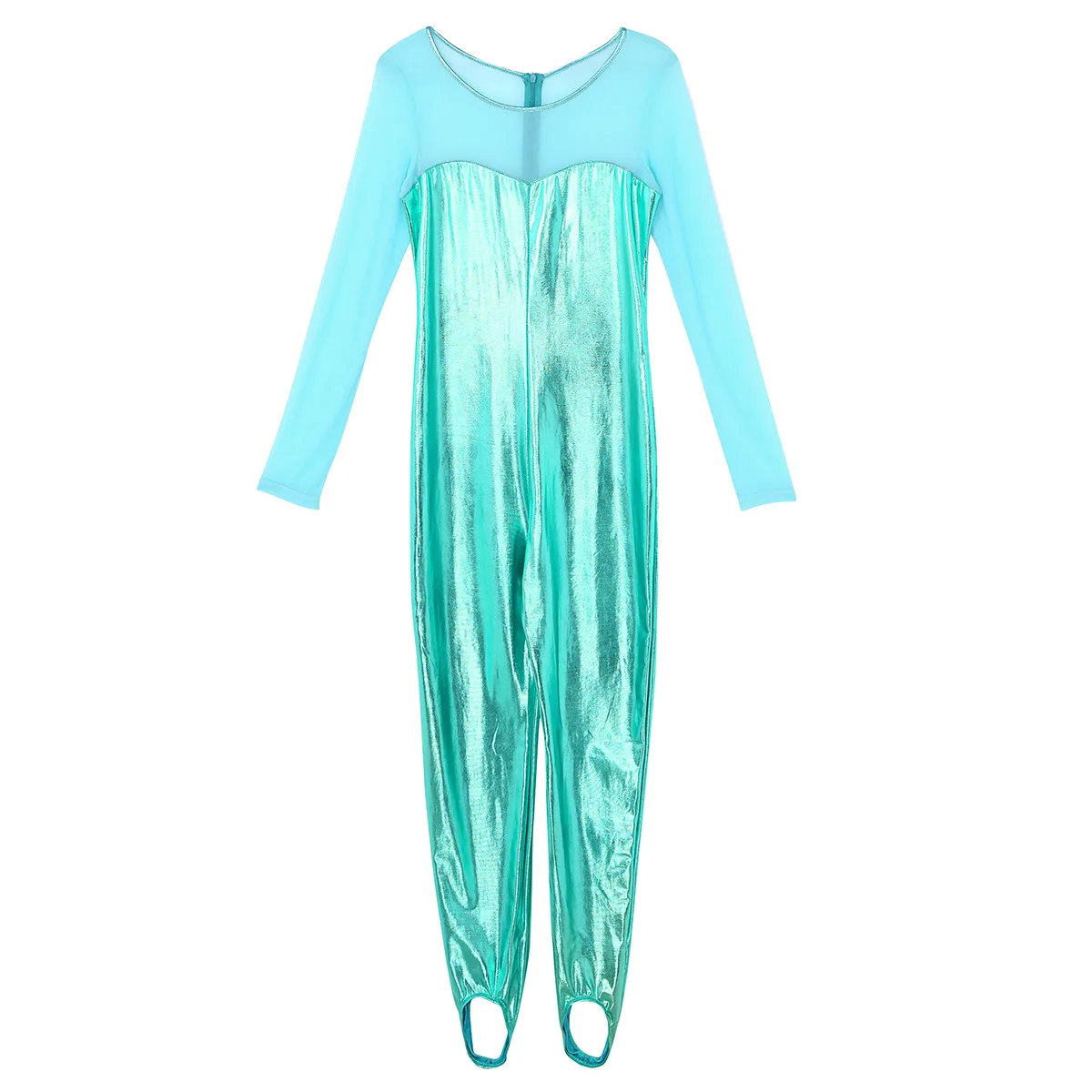 Women Shiny Metallic Scoop Neck Long Sleeve Ballet Dance Gymnastics Leotard Modern Catsuit Leotard Bodysuit Dance Costumes