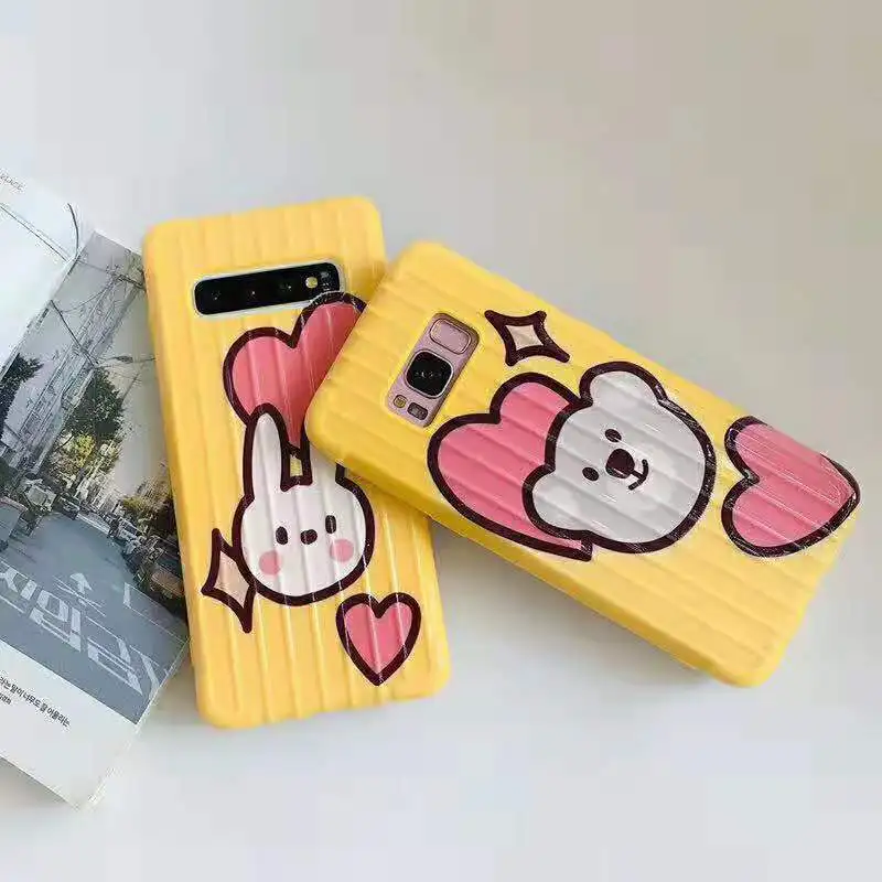 

Cute Couple Cartoon Love Hearts bear rabbit trunk Case for Samsung S8 S9 S10 Plus Note 10 Cover For Huawei Soft TPU Phone Cases
