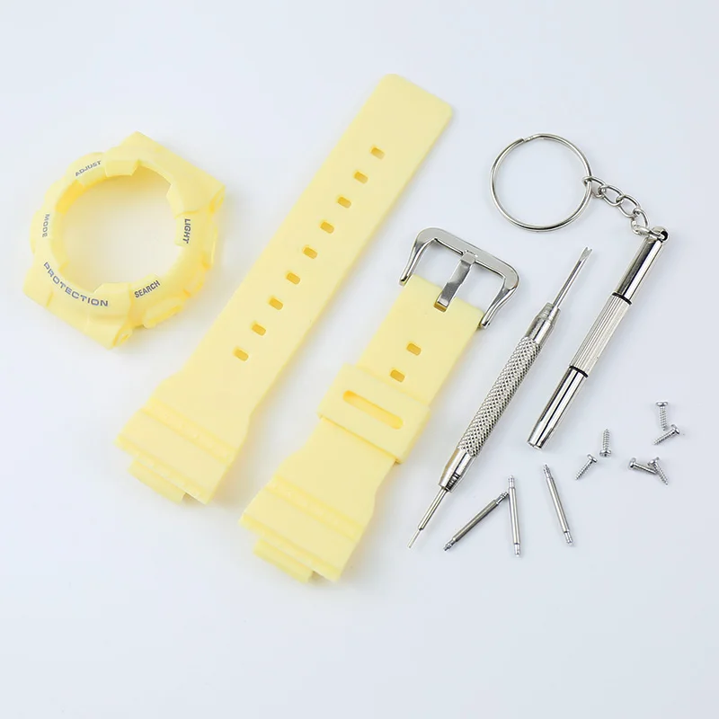 yellow Аксессуары для часов резиновый ремешок 14 мм с пряжкой для Casio BABY-G BA 110 111 112 120 женский резиновый чехол для спортивных часов - Цвет ремешка: yellow