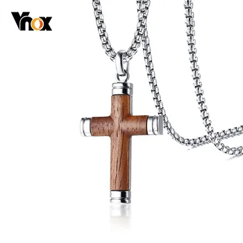

Vnox Unique Rosewood Cross Pendant Necklace Men Jewelry Bible Custom Gift 24" Chain