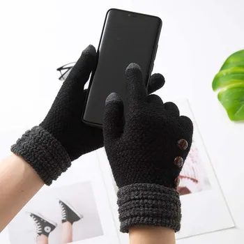 

Winter Touch Screen Gloves Women Warm Stretch Knit Mittens Imitation Wool Full Finger Guantes Female Crochet Luvas Thicken