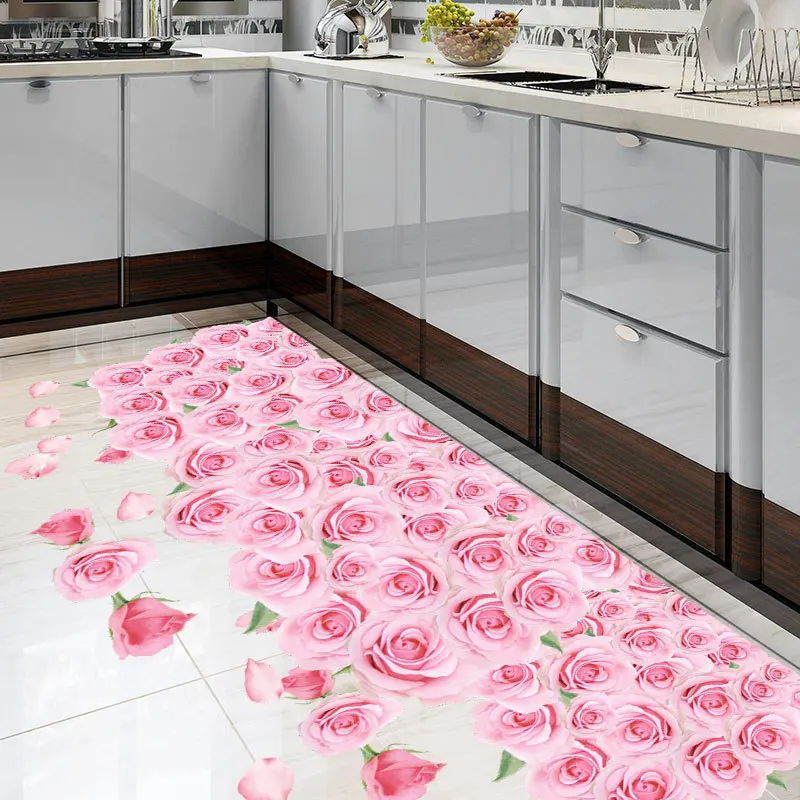 Large Rose Flower Wall Stickers Romantic Pink Red Flowers Floor Sticker