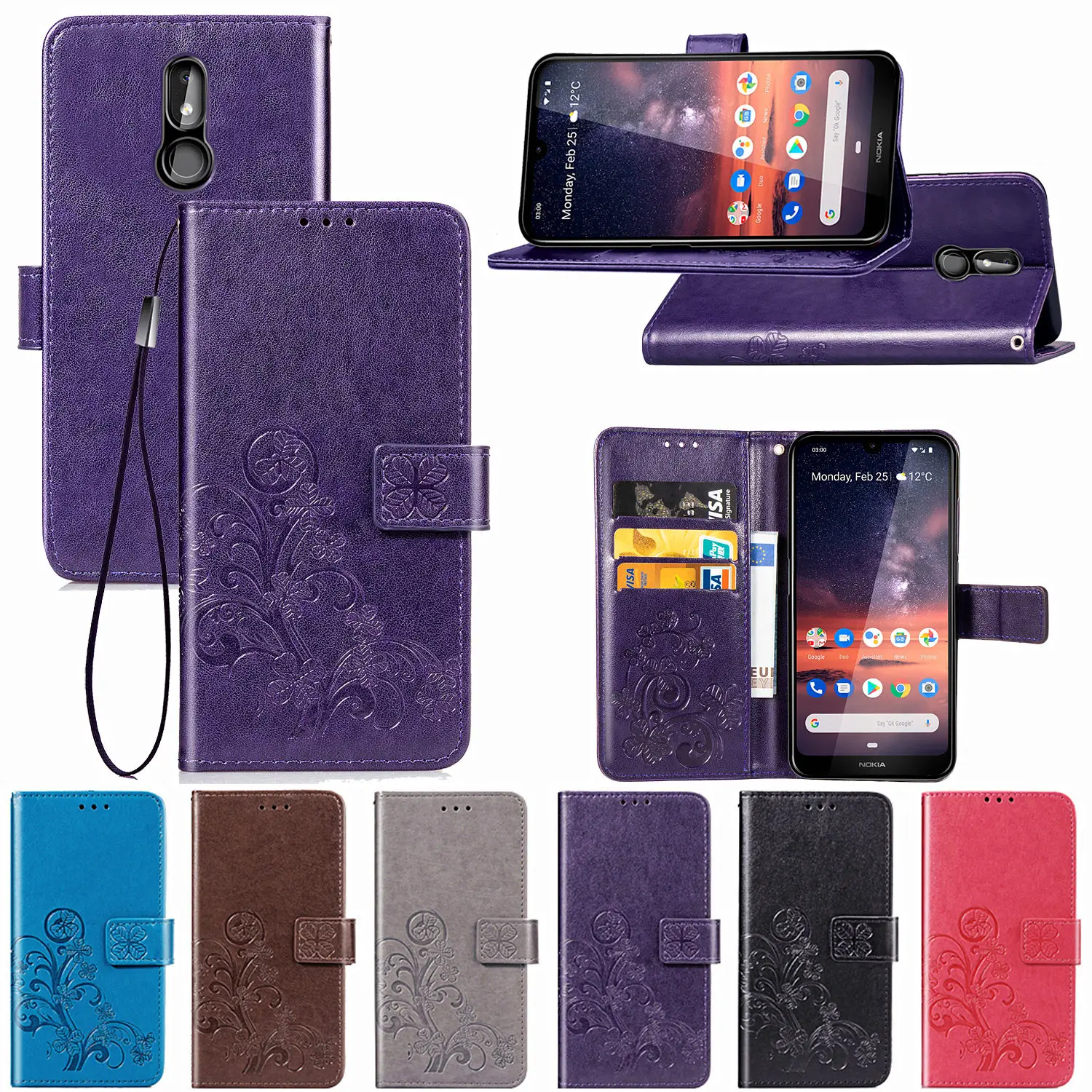 Чехол для Nokia 3 2 4 6 7 1 5 X10 X20 G20 G30 четырехлистный клевер искусственная кожа