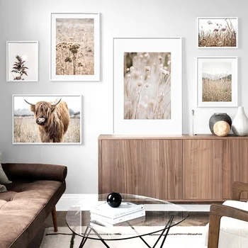 

Autumn Abstract Reed Flowers Grass Cattle Wall Art Canvas Painting Nordic Posters And Prints Wall Pictures For Living Room Decor