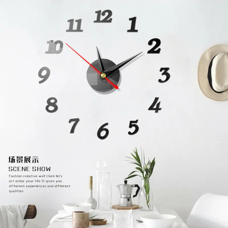 

FAROOT Modern Large Wall Clock 3D Mirror Sticker Unique Big Number Watch DIY Decor Acylic Mirror Fashion Clocks