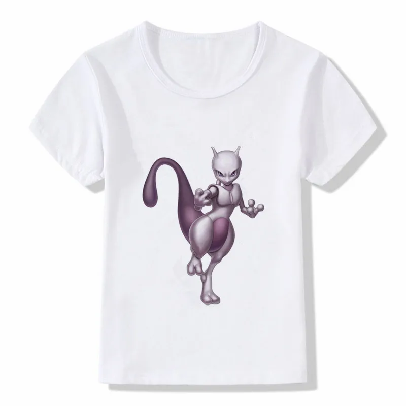 Футболка для мальчиков и девочек с принтом «Mewtwo» и акварельными чернилами; Футболка с принтом «Покемон злодей»; детская забавная футболка с героями мультфильмов; детские летние топы; одежда для малышей