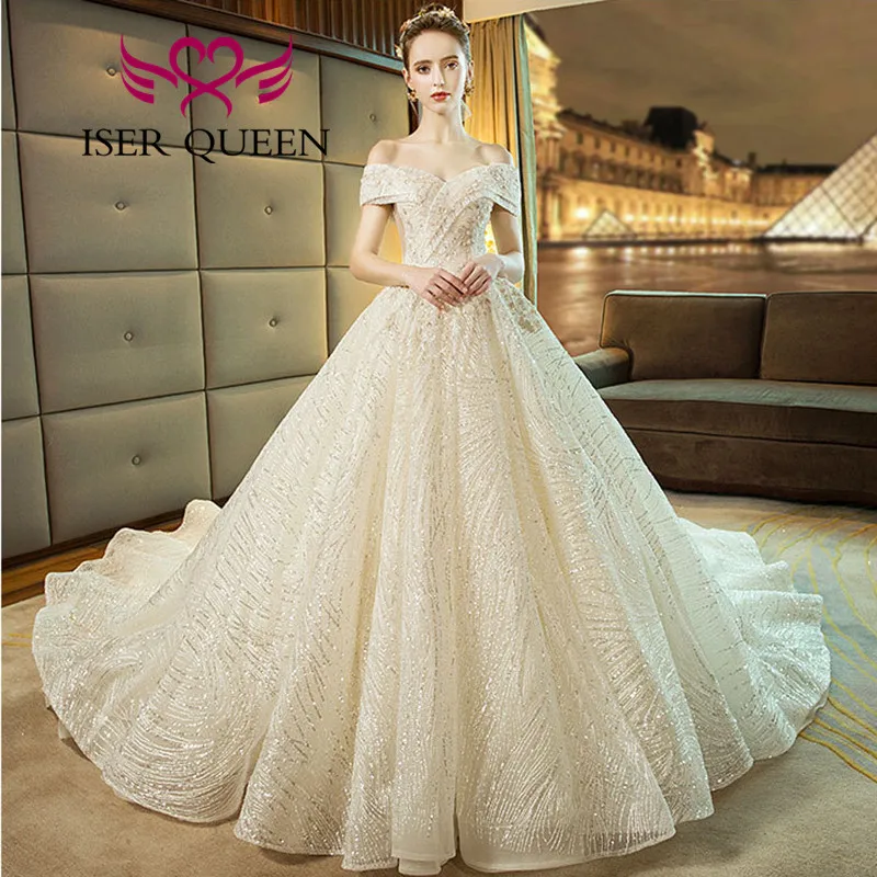 Cap Sleeve Sequin Lace Baljurk Trouwjurken 2020 Lace Up Back Europa Mode Bruid Jurk WX0062 Cap Sleeve Sequin Lace Baljurk Trouwjurken 2020 Lace Up Back Europa Mode Bruid Jurk WX0062